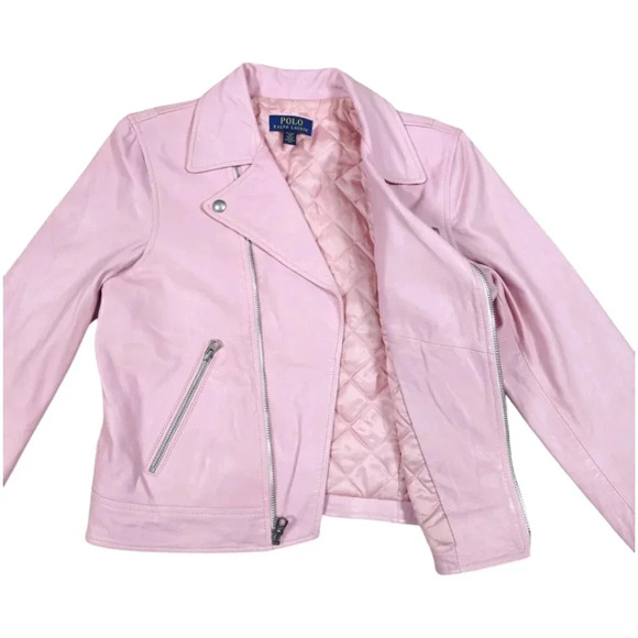 POLO RALPH LAUREN LAMB LEATHER MOTO ZIP UP JACKET GIRLS - Picture 7 of 11